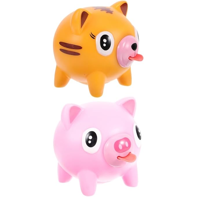 VICASKY 2 Pieces Squeeze Toy with Tongue Hanging Animal Shape Cartoon Motif Stress Relief Toy Compact Design Charming Look Durable Washable Reusable - Image 1