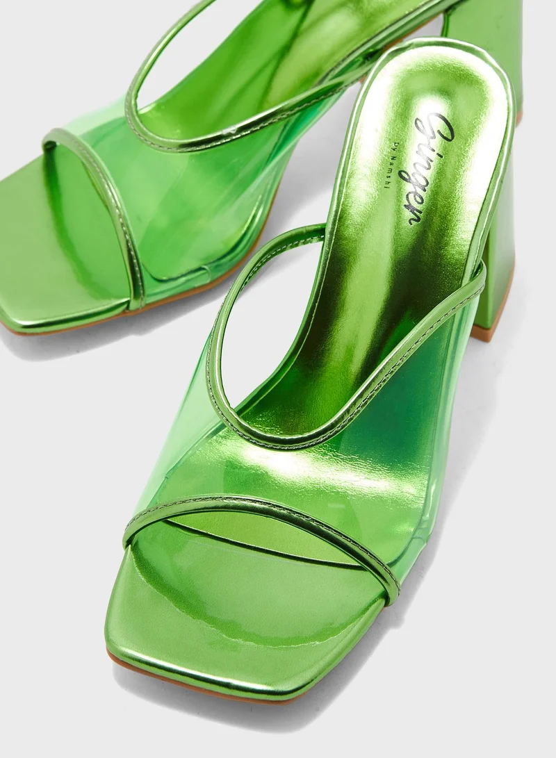 Ginger Metallic Trim Clear Strap Mule Sandal