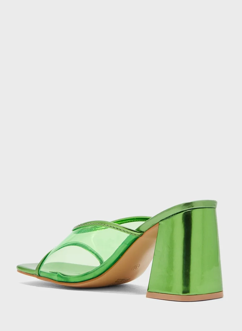 Ginger Metallic Trim Clear Strap Mule Sandal