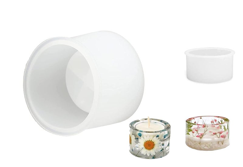 SNOOGG 2 INCH Round Tealight Candle Holder Mold for Epoxy Resin, Silicone Pillar Cylinder Candle Holder Resin Silicone Mold for Resin Casting Pack-4 - Image 1