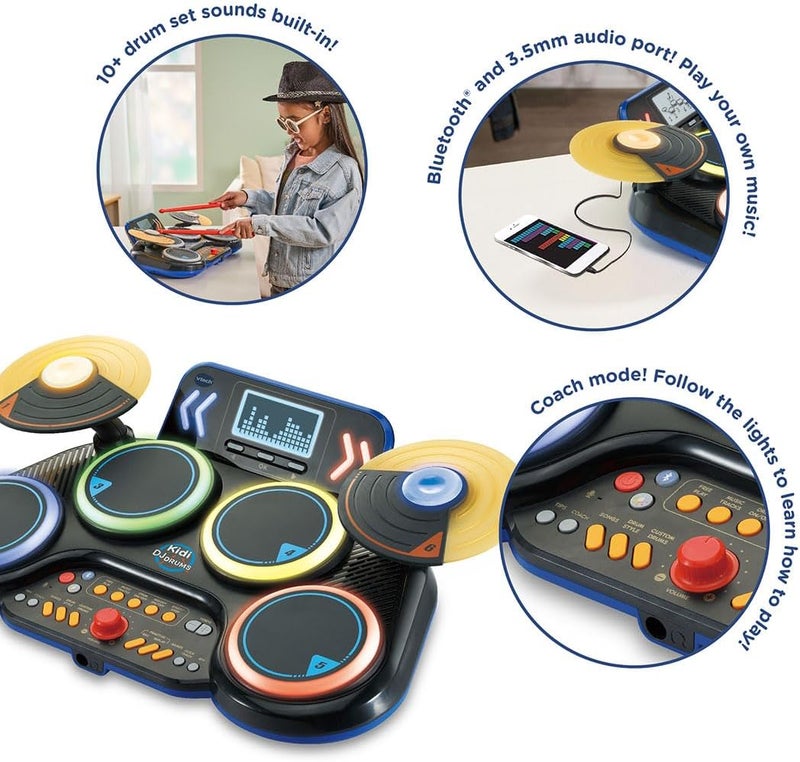 Vtech - KIDI DJ DRUMS Light up kit with Bluetooth® and Audio Port - Multicolour Kidi drum create your own music Suitable for ages 5 + up - Image 2