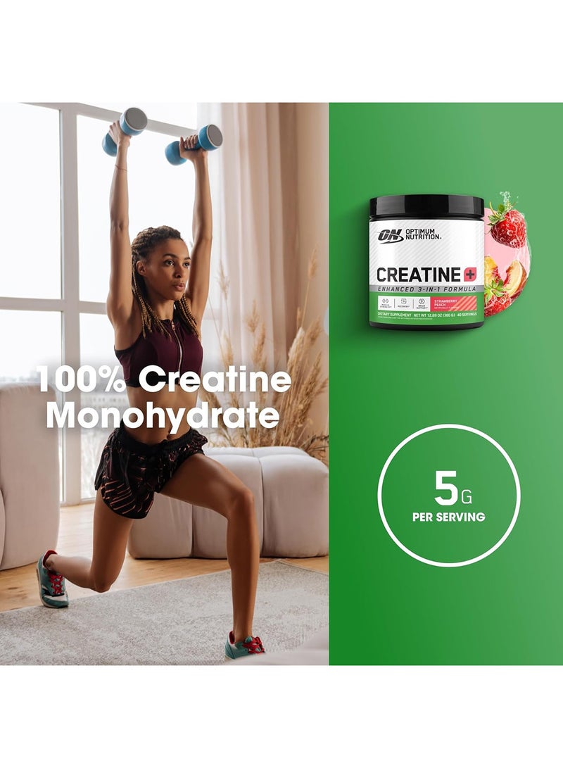 Optimum Nutrition Creatine Monohydrate Plus Powder, Strawberry Peach Flavored Creatine Performance Blend, with Electrolytes for Hydration, Added Vitamins, 40 Servings, 360 Grams - Image 4