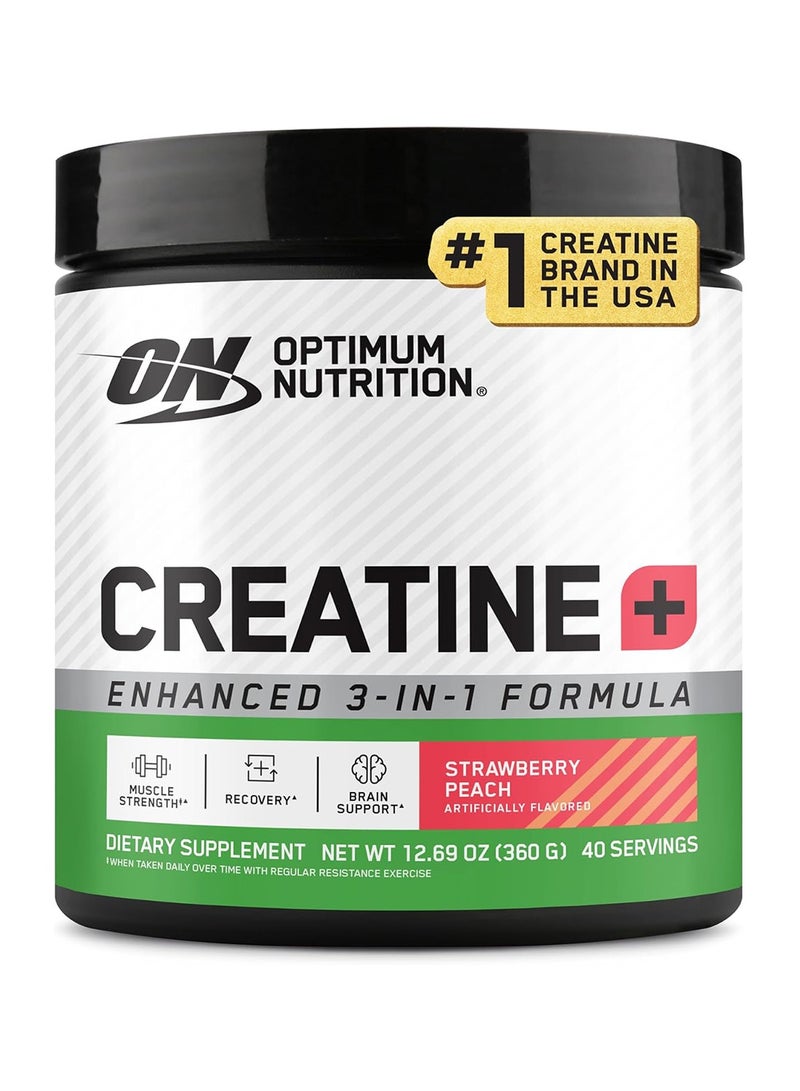 Optimum Nutrition Creatine Monohydrate Plus Powder, Strawberry Peach Flavored Creatine Performance Blend, with Electrolytes for Hydration, Added Vitamins, 40 Servings, 360 Grams - Image 1