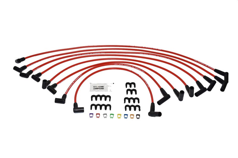 A-Team Performance - Silicone Spark Plug Wires Set - Compatible with SBF Small Block Ford Valve Cover Wires 221 255 260 289 302 351W BOSS 302 Fits HEI Distributor Caps - Red 8.0mm - Image 1