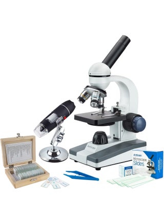 AmScope Super Savings  40X1000X Portable LED Monocular Student Microscope with 25Piece Prepared Slides Set and Tweezers Plus Bonus Handheld MultiUSB Digital Microscope for PC and Android - pzsku/Z7593DB593E7E5FAFD05EZ/45/1747233715/8514eaad-64f5-406e-818c-ddc28986d537