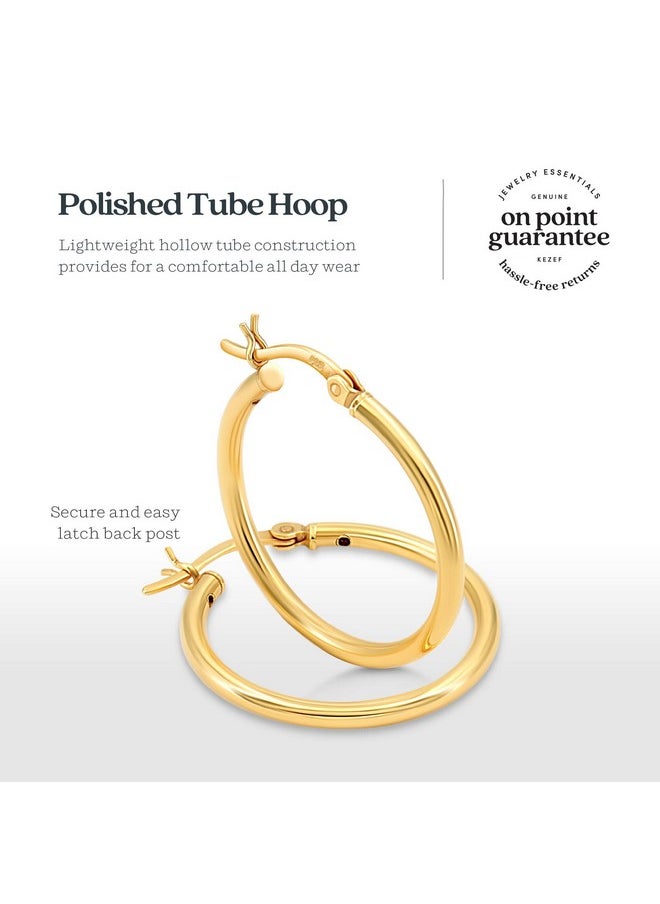 Kezef - 925 Sterling Silver Hoop Earrings For Women, Men | 2Mm Thin High Polished Silver Hoop Earrings Hypoallergenic | Lightweight Jewelry Earring 25Mm Diameter, Yellow Gold Plated Hoops - Image 1