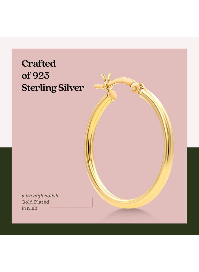 Kezef - 925 Sterling Silver Hoop Earrings For Women, Men | 2Mm Thin High Polished Silver Hoop Earrings Hypoallergenic | Lightweight Jewelry Earring 25Mm Diameter, Yellow Gold Plated Hoops - Image 1