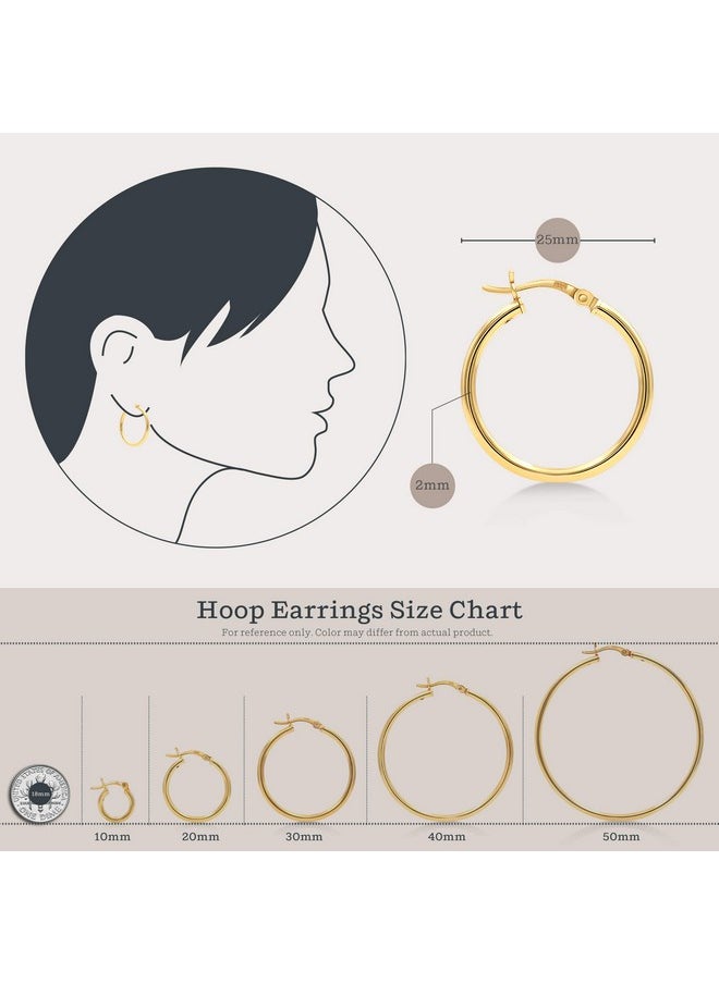 Kezef - 925 Sterling Silver Hoop Earrings For Women, Men | 2Mm Thin High Polished Silver Hoop Earrings Hypoallergenic | Lightweight Jewelry Earring 25Mm Diameter, Yellow Gold Plated Hoops - Image 1