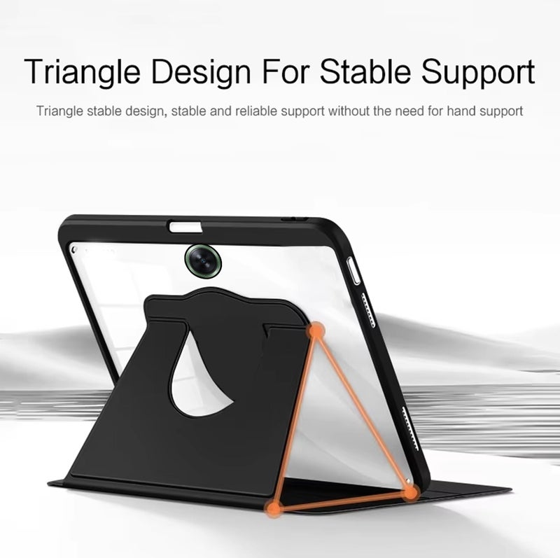 TGK Rotating Case Cover for OnePlus Pad Go 11.35 inch Tablet with Pencil Holder Trifold Stand Covers Clear Back (Grey) - Image 4