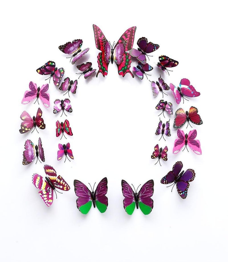 Pindia 12 قطعة ملصقات جدارية معدنية ثلاثية الأبعاد على شكل فراشة لتزيين المنزل والحفلات والزفاف (وردي) - Image 2