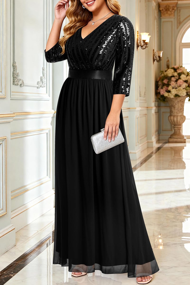 Talisea Black Formal Dresses for Women Plus Size Long Gowns Evening Ball Elegant Gala Mother of Bride Sequin Prom Dress - Image 5