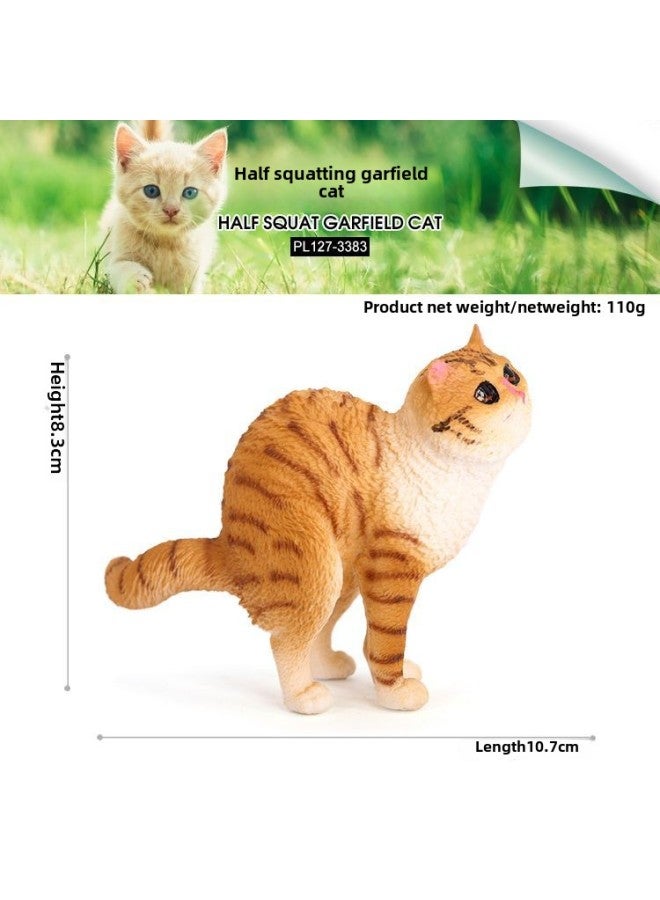 Children's Simulation Solid Animal Model Chai Dog Golden Retriever Dog Lazy Cat Garfield White Mouse Pet Ornaments Toy-Color:127-3383 Half Squatting Garfield Cat  - Image 1