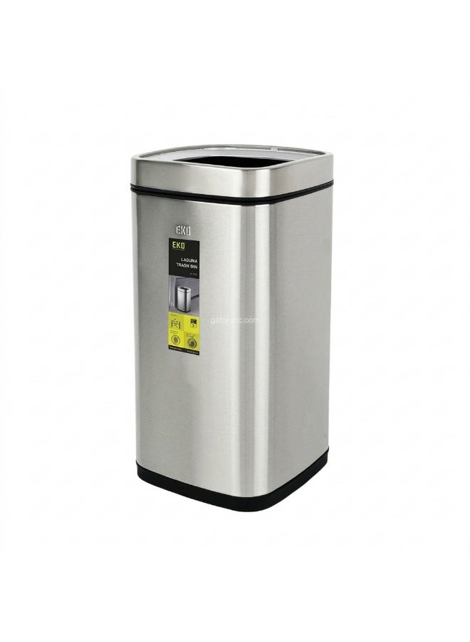 EKO LAGUNA SERIES | Brushed Stainless Steel Finish | Fingerprint-Resistant | Open-Top Trash Bin | Metallic Grey | Medium | 28L - Image 1