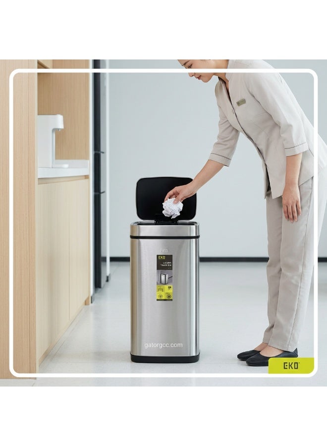 EKO LAGUNA SERIES | Brushed Stainless Steel Finish | Fingerprint-Resistant | Open-Top Trash Bin | Metallic Grey | Medium | 28L - Image 4