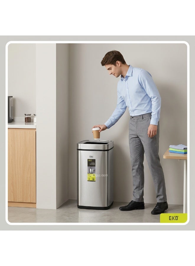EKO LAGUNA SERIES | Brushed Stainless Steel Finish | Fingerprint-Resistant | Open-Top Trash Bin | Metallic Grey | Medium | 28L - Image 5