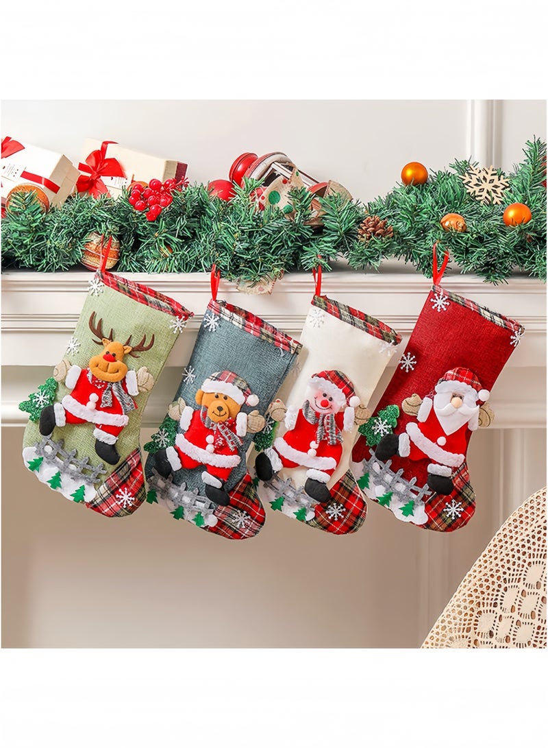 GGEROU 4 عبوات من جوارب عيد الميلاد جوارب عيد الميلاد أكياس هدايا 3D رجل ثلج لطيف غزال دب شخصيات عيد الميلاد جوارب كبيرة الحجم زينة عيد الميلاد - Image 1