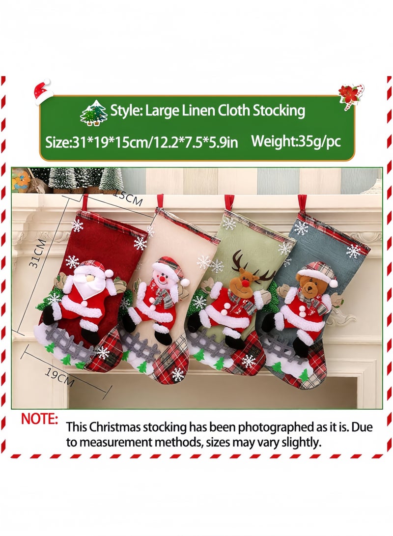 GGEROU 4 عبوات من جوارب عيد الميلاد جوارب عيد الميلاد أكياس هدايا 3D رجل ثلج لطيف غزال دب شخصيات عيد الميلاد جوارب كبيرة الحجم زينة عيد الميلاد - Image 4