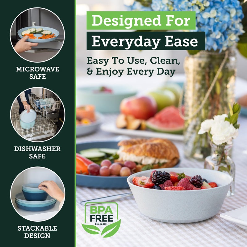 Grow Forward Premium Wheat Straw Plates and Bowls Sets - 8-Piece Wheat Straw Dinnerware Sets - Unbreakable & Reusable Microwave Safe Plastic Dinner Plates for Outdoors, RV, Camping Dishes - Seascape - Image 4