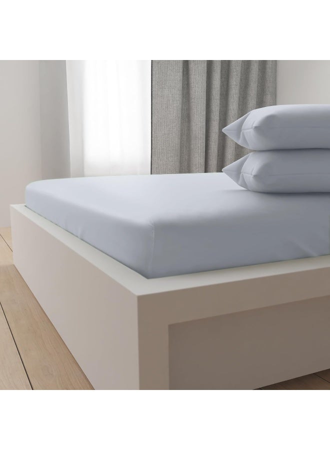 Hotel Linen Klub Hotel Linen Klub Luxury 100% Cotton 350TC Fitted Sheet Set - Ultra Soft & Breathable, Hypo Allergenic Premium Quality Bedding, Size: Single 90x190+30cm deep pocket and 2pc Pillowcase 50x75cm, Silver  - Image 1