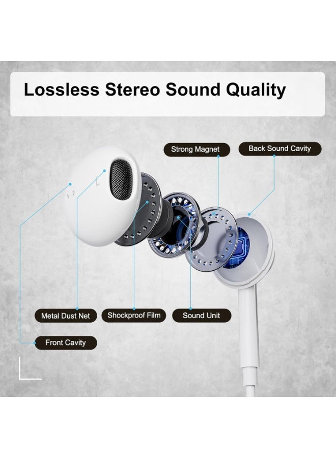 Type-C Wired Earphones with Mic & Volume Control, USB-C Stereo In-Ear Headphones with Noise Isolation, High-Quality Sound, Comfortable Fit for Type-C Smartphones, Tablets & Laptops – White - Image 5