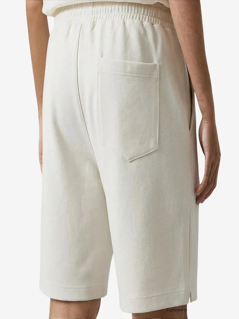 Tommylife Ivory Natural TOMMY Men's Mid Waist Jersey Shorts for Men | Best Price UAE