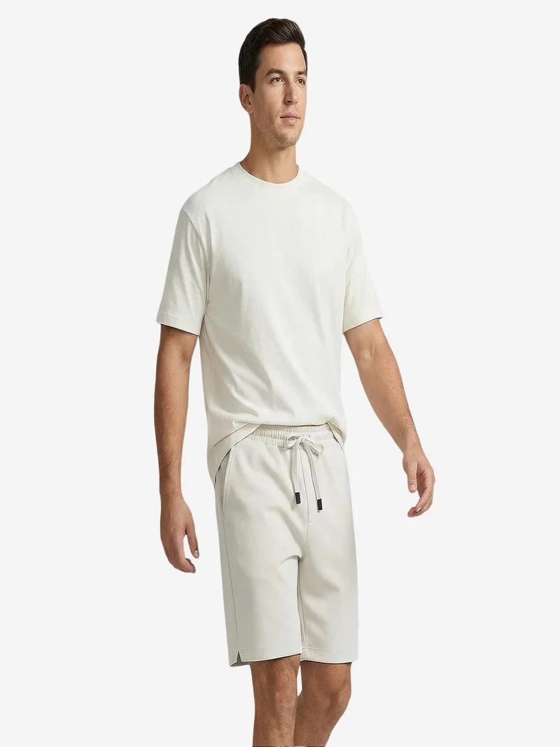 Tommylife Ivory Natural TOMMY Men's Mid Waist Jersey Shorts for Men | Best Price UAE