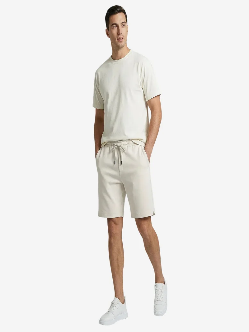 Tommylife Ivory Natural TOMMY Men's Mid Waist Jersey Shorts for Men | Best Price UAE