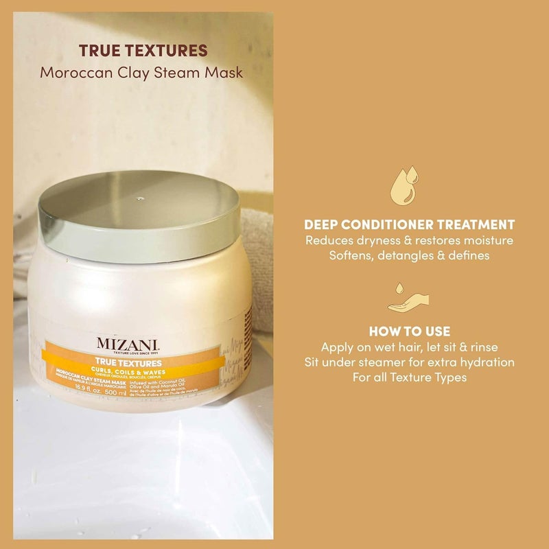 Mizani قناع بخار الطين المغربي من ميزاني True Textures - يرطب ويغذي بعمق بزيت جوز الهند، للشعر المجعد - Image 3
