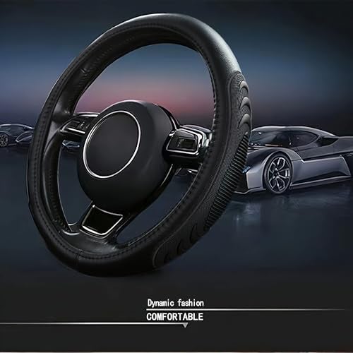 Yangday Leather Steering Wheel Cover for Chevy Silverado 1500 2500 3500, 14.5-15 inches Car Steering Wheel Cover with Anti-Slip Massage Particle (Black) - Image 2