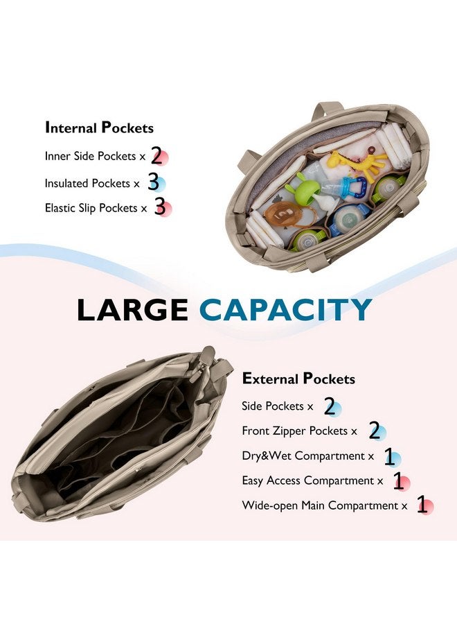 MOMMORE mommore Diaper Bag Tote with Changing Pad, Dry And Wet Compartment Large Capacity Baby Bag Crossbody Travel Maternity Bag, Grey  - Image 3