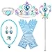 STOPKLAS Princess Dress Up Accessories Light Up Wand Crown 7Pcs Princess Dress Up Set with Gloves Tiara Necklace Earrings Bracelet and Ring Gift Set for 36 Toddler Kids Girls Cosplay Party Blue - Image 2