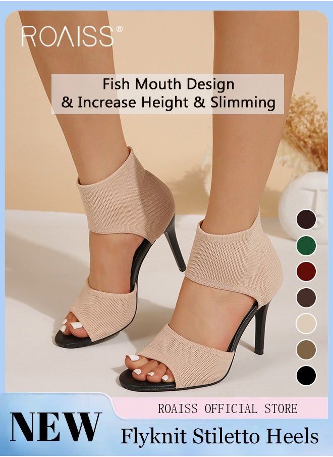 roaiss - Minimalist Stiletto Heeled Shoes for Women Ankle Strap Sandals Ladies Elegant Peep Toe High Heels Heighting and Slimmming Woven Shoe - Image 1