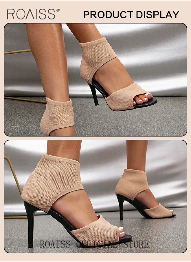 roaiss - Minimalist Stiletto Heeled Shoes for Women Ankle Strap Sandals Ladies Elegant Peep Toe High Heels Heighting and Slimmming Woven Shoe - Image 1