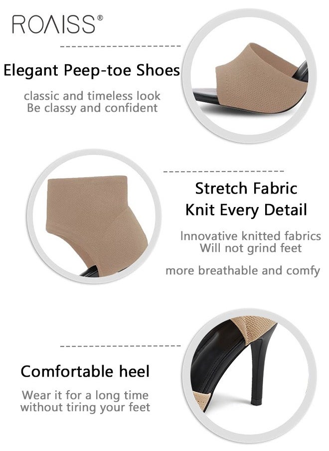 roaiss - Minimalist Stiletto Heeled Shoes for Women Ankle Strap Sandals Ladies Elegant Peep Toe High Heels Heighting and Slimmming Woven Shoe - Image 1
