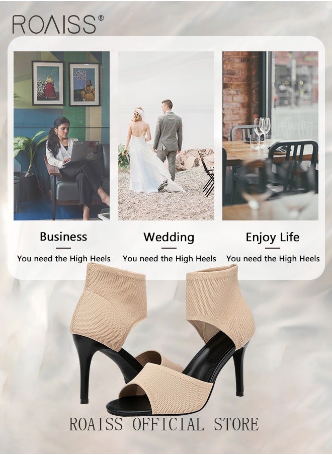 roaiss - Minimalist Stiletto Heeled Shoes for Women Ankle Strap Sandals Ladies Elegant Peep Toe High Heels Heighting and Slimmming Woven Shoe - Image 1