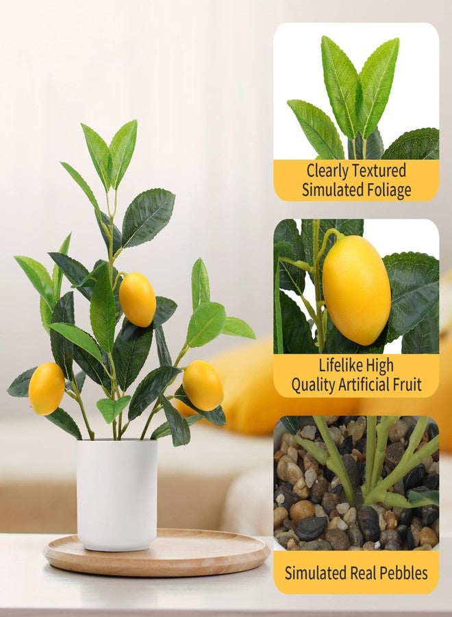 Woration Artificial Yellow Lemons Plants with White Pot 14.5inches Faux Fake Lemon Branch Potted Greenery Wedding Home Office Desk Decoration Table Centerpiece - Image 4