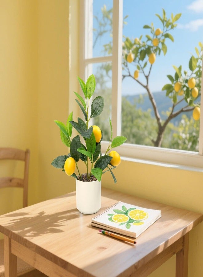 Woration Artificial Yellow Lemons Plants with White Pot 14.5inches Faux Fake Lemon Branch Potted Greenery Wedding Home Office Desk Decoration Table Centerpiece - Image 2
