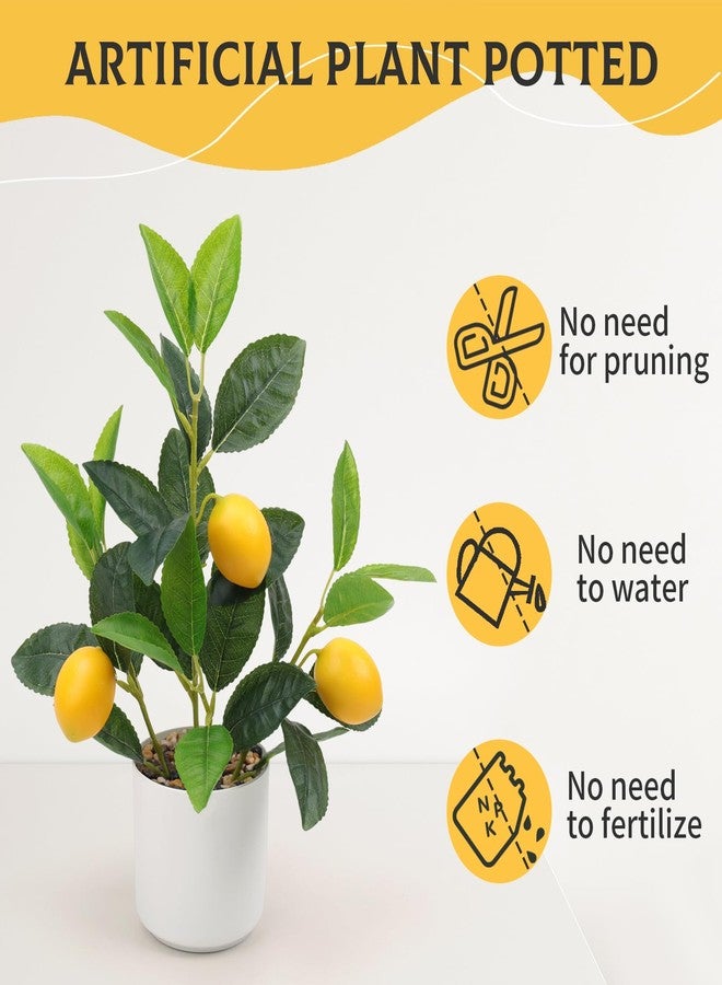 Woration Artificial Yellow Lemons Plants with White Pot 14.5inches Faux Fake Lemon Branch Potted Greenery Wedding Home Office Desk Decoration Table Centerpiece - Image 5
