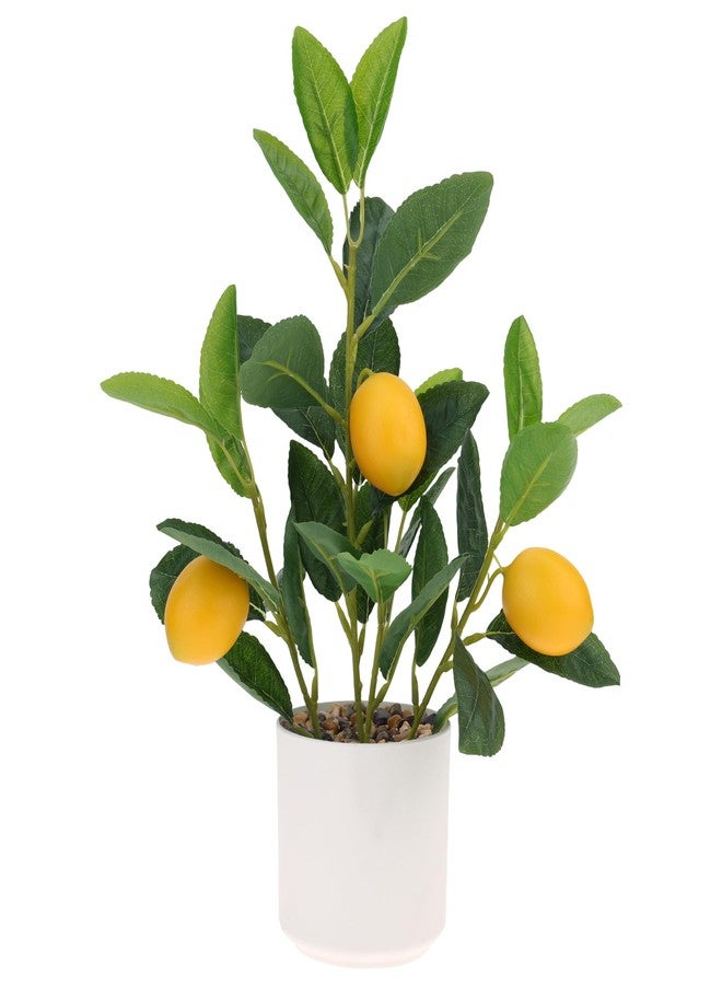 Woration Artificial Yellow Lemons Plants with White Pot 14.5inches Faux Fake Lemon Branch Potted Greenery Wedding Home Office Desk Decoration Table Centerpiece - Image 1
