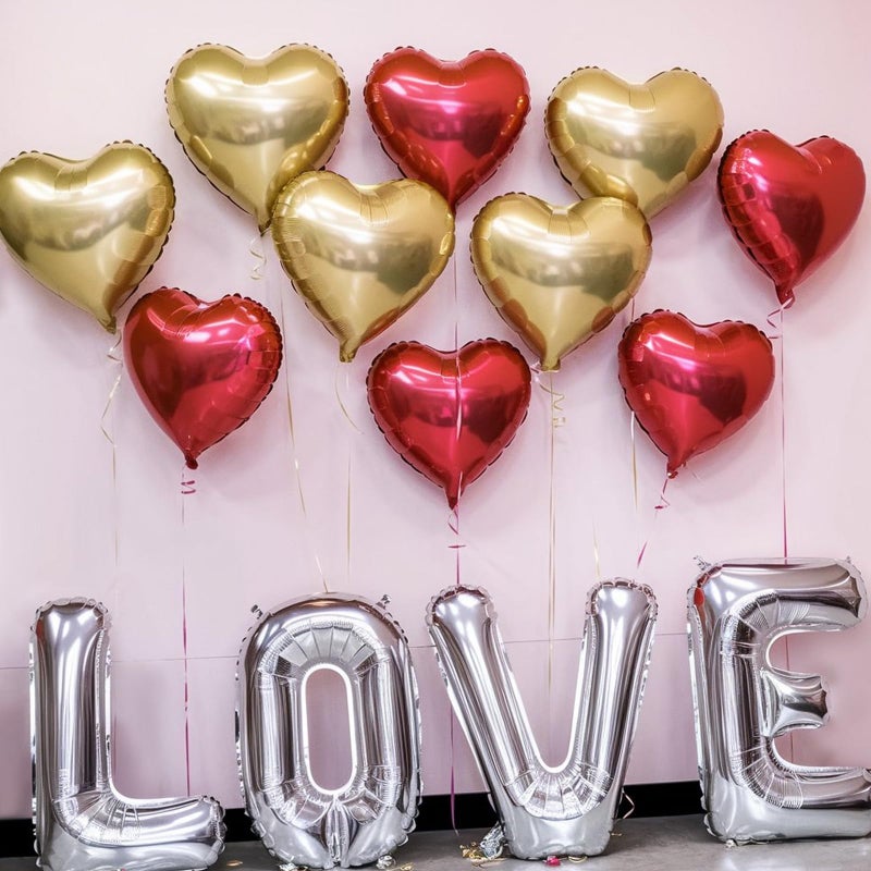 Vibzox Red Gold Heart Balloons, 18 Inch Red and Champagne Gold Heart Shape Balloons, 12PCS Large Heart Helium Foil Love Balloon for Birthday Baby Shower Engagement Christmas Party New Year Party Decorations - Image 3