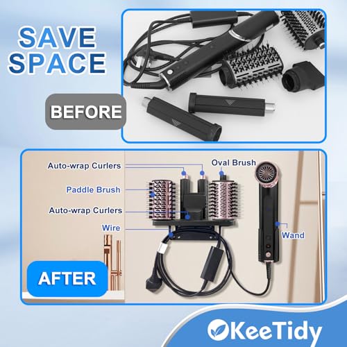 KeeTidy Hair Dryer Holder Compatible with Shark FlexStyle, Wall Mount Holder Compatible with Shark FlexStyle for Storage Attachments Curling Wand Organizer Rack with Cord Hanger for Accessories Curlers Brush - Image 3