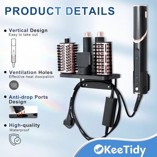 KeeTidy Hair Dryer Holder Compatible with Shark FlexStyle, Wall Mount Holder Compatible with Shark FlexStyle for Storage Attachments Curling Wand Organizer Rack with Cord Hanger for Accessories Curlers Brush - Image 4