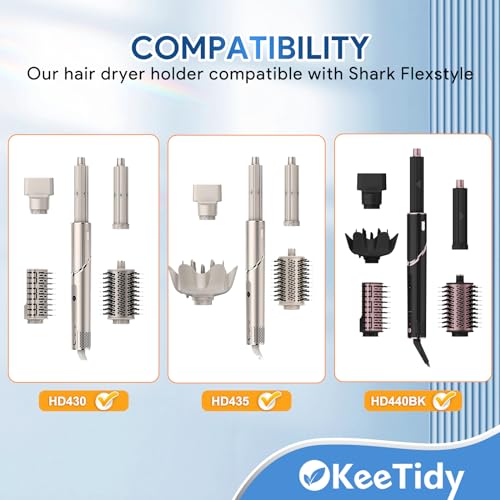 KeeTidy Hair Dryer Holder Compatible with Shark FlexStyle, Wall Mount Holder Compatible with Shark FlexStyle for Storage Attachments Curling Wand Organizer Rack with Cord Hanger for Accessories Curlers Brush - Image 2