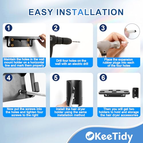KeeTidy Hair Dryer Holder Compatible with Shark FlexStyle, Wall Mount Holder Compatible with Shark FlexStyle for Storage Attachments Curling Wand Organizer Rack with Cord Hanger for Accessories Curlers Brush - Image 5