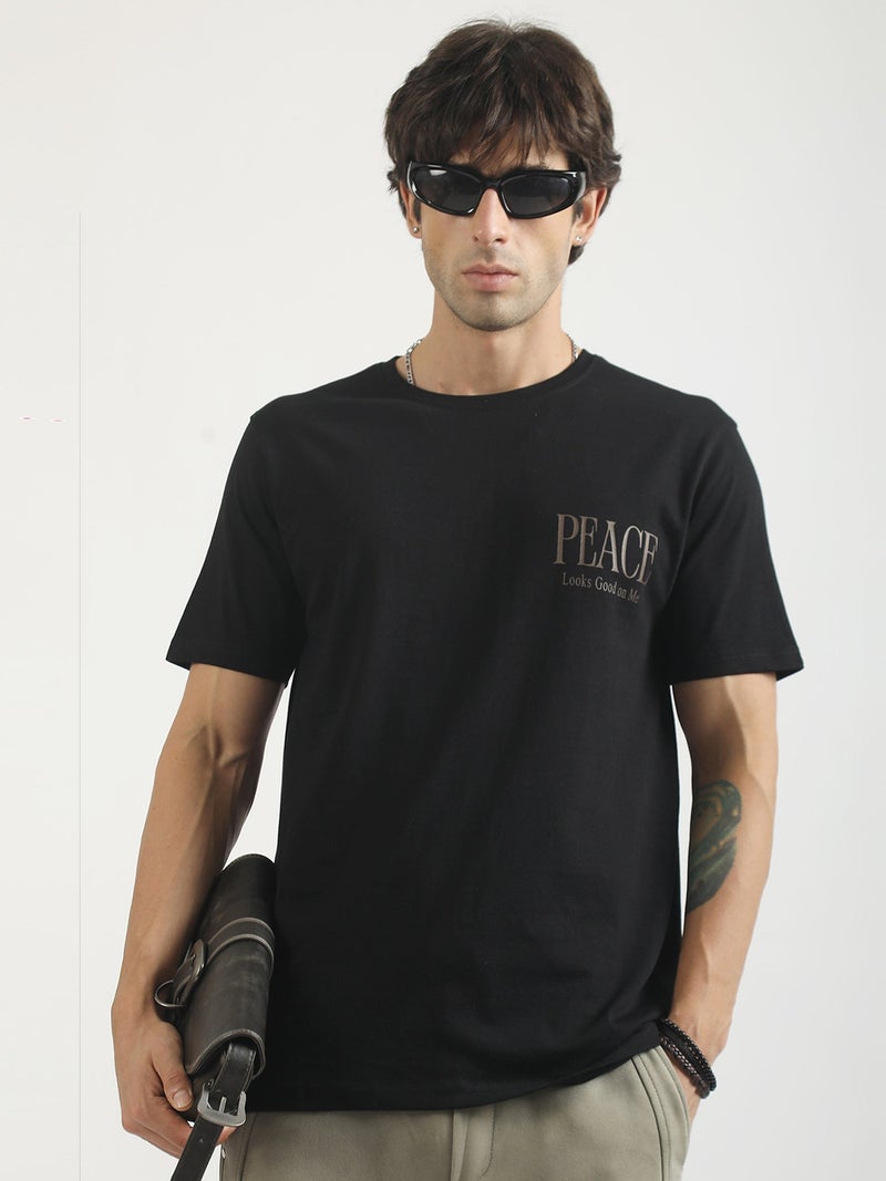 Maniac Mens Printed Round Neck Half Sleeve Hunter Green and Black Cotton T-Shirt - Image 1
