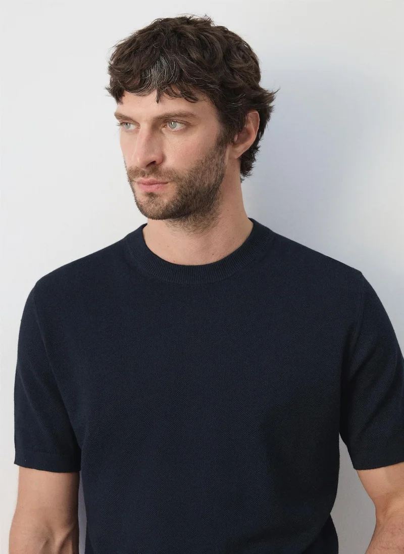 Mango Man 56-NAVY Fine Knit Cotton Blend T-Shirt for Men | Best Price UAE