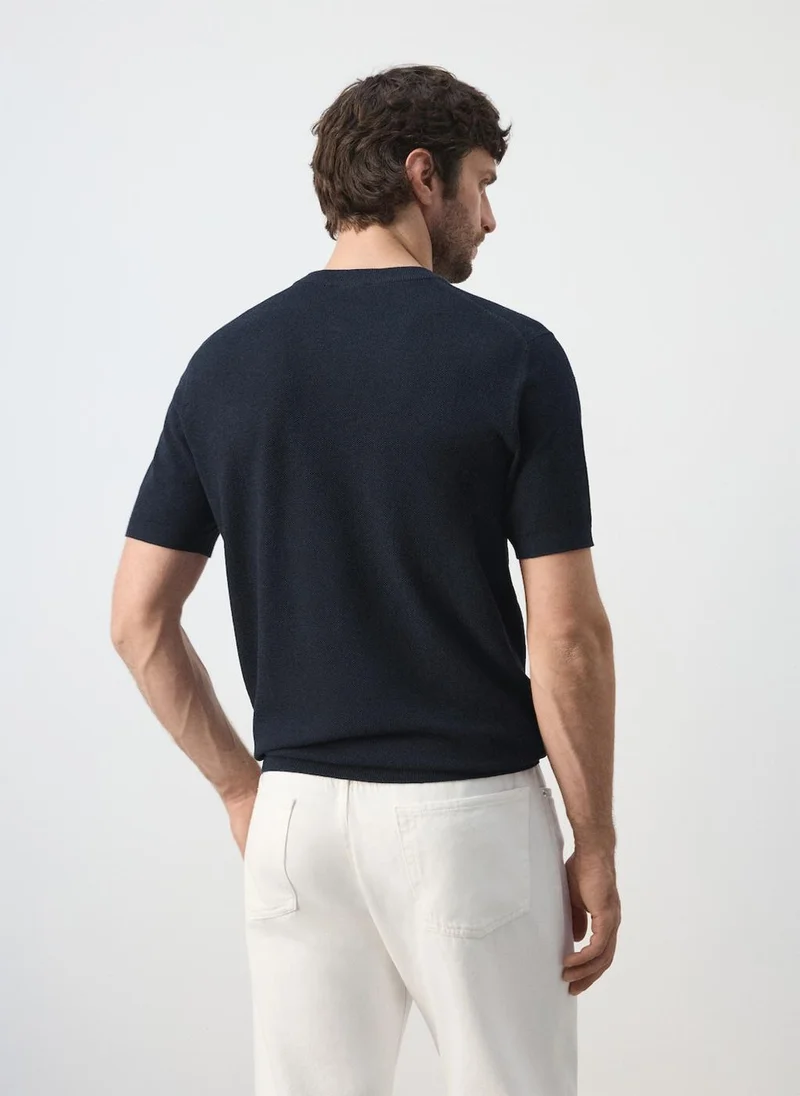 Mango Man 56-NAVY Fine Knit Cotton Blend T-Shirt for Men | Best Price UAE