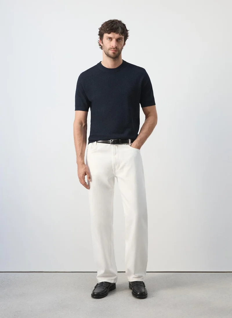 Mango Man 56-NAVY Fine Knit Cotton Blend T-Shirt for Men | Best Price UAE