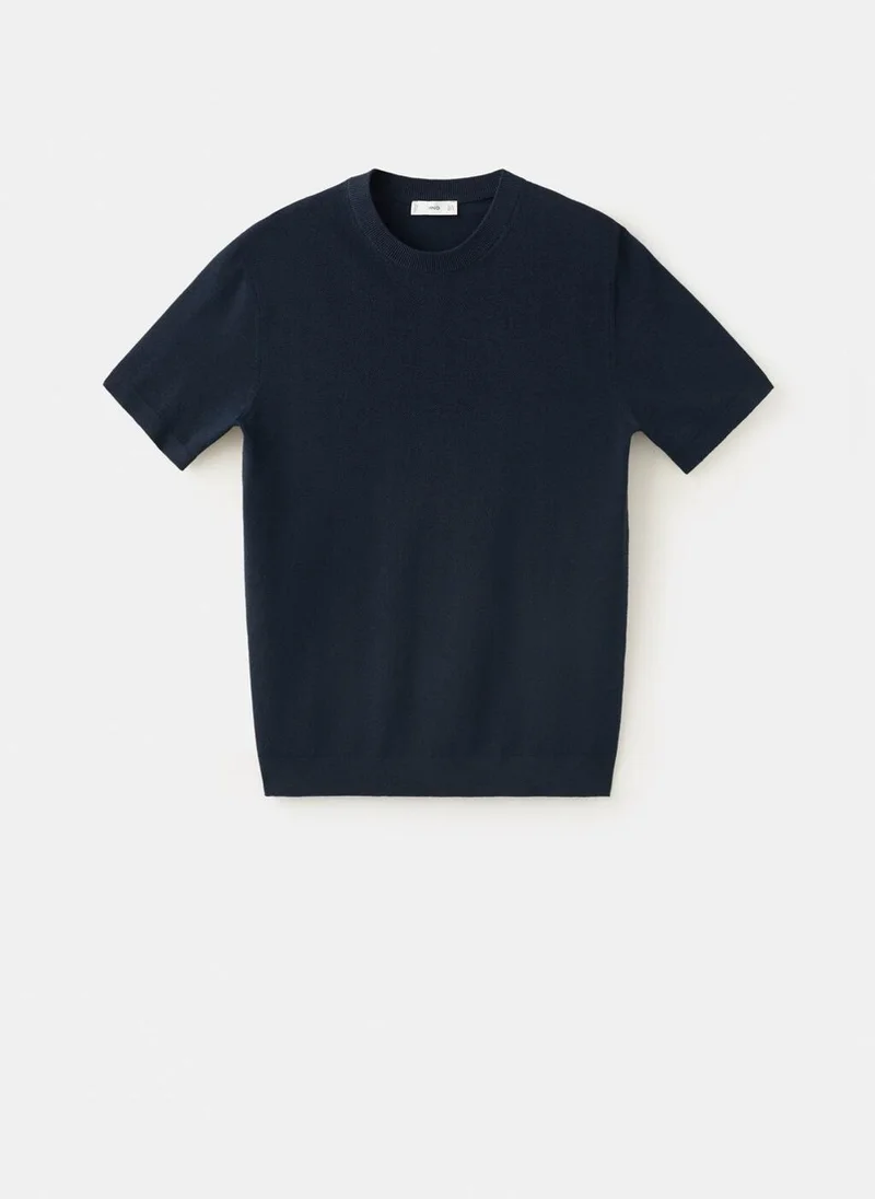 Mango Man 56-NAVY Fine Knit Cotton Blend T-Shirt for Men | Best Price UAE