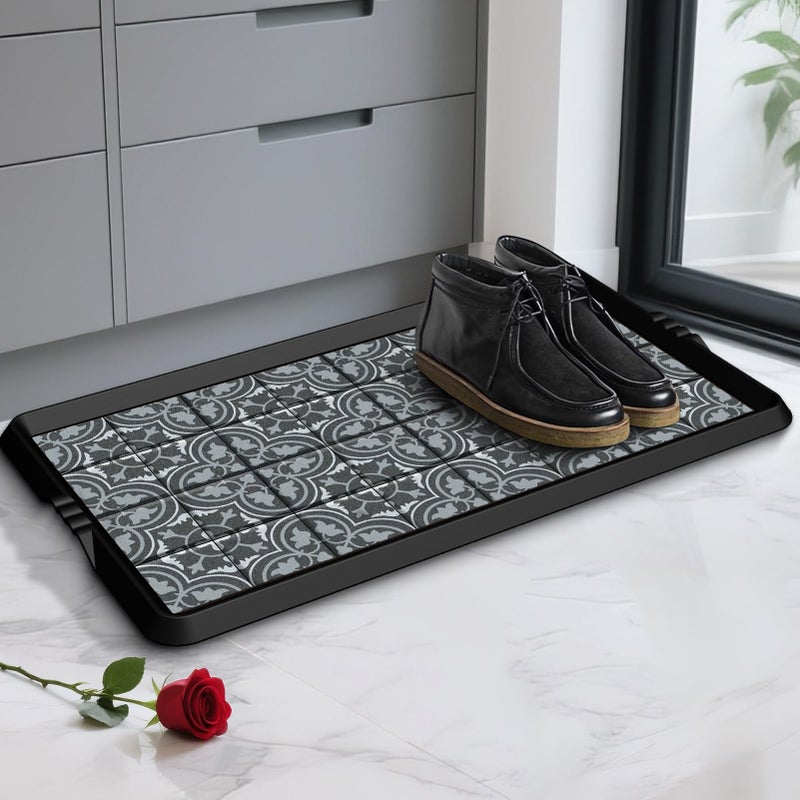 BEHERO Boot Tray Shoe Mat Decorative Patterned, Rubber Boot Matt Tray Indoor and Outdoor Use, 16" x27.5" Shoe Cleaning Mat Non-Slip, Shoe Storage Waterproof with Artistic Prints for Entryway(Gray) - Image 1